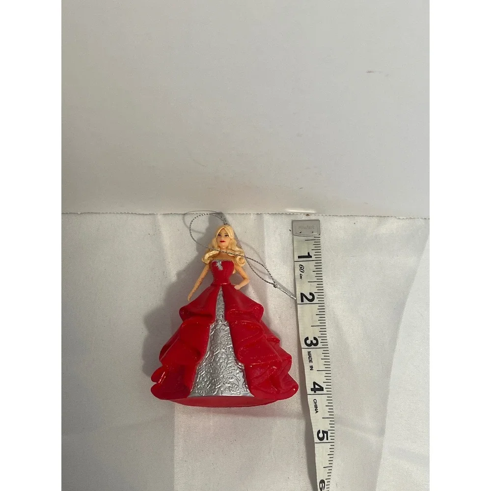Mattel Barbie Holiday Christmas Ornament Red Silver Gown Blonde Glitter Figurine